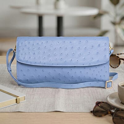 Grand Pelle Blue Genuine Ostrich Leather Crossbody Clutch Bag