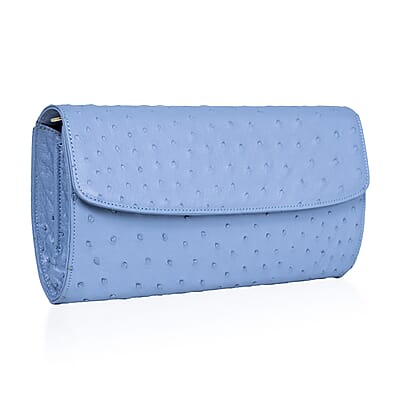 Grand Pelle Blue Genuine Ostrich Leather Crossbody Clutch Bag