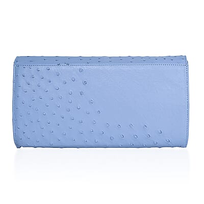 Grand Pelle Blue Genuine Ostrich Leather Crossbody Clutch Bag