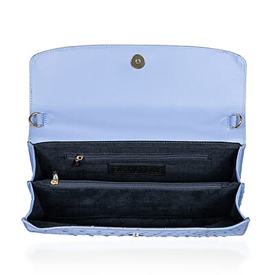 Grand Pelle Blue Genuine Ostrich Leather Crossbody Clutch Bag