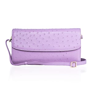 Grand Pelle Purple Genuine Ostrich Leather Crossbody Clutch Bag