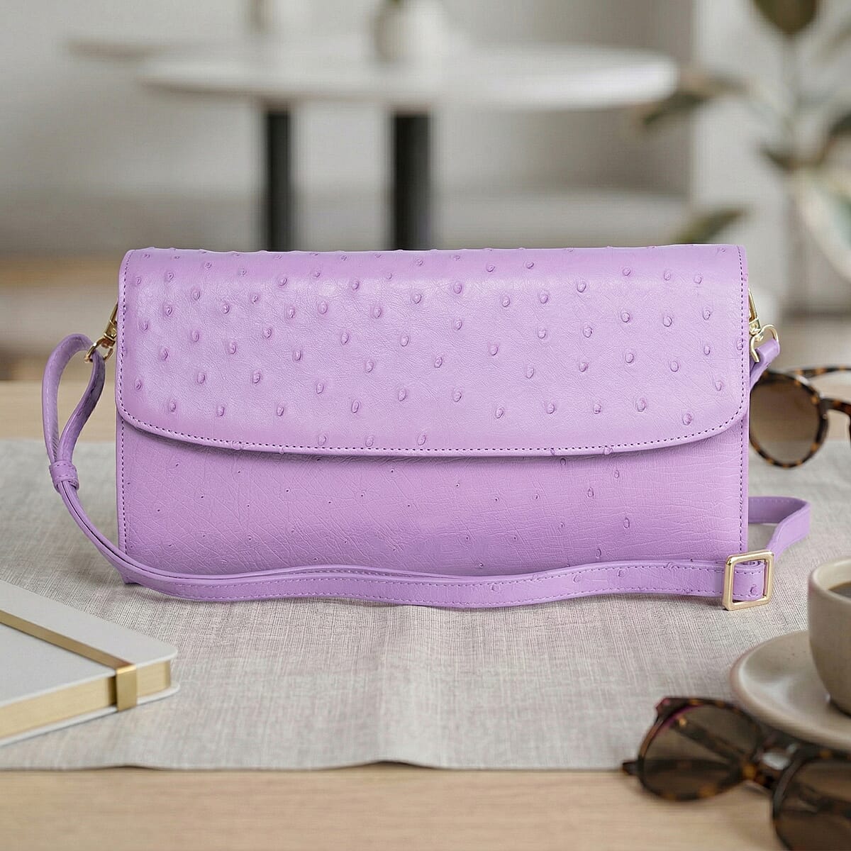 Grand Pelle Purple Genuine Ostrich Leather Crossbody Clutch Bag image number 1