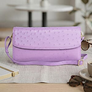 Grand Pelle Purple Genuine Ostrich Leather Crossbody Clutch Bag