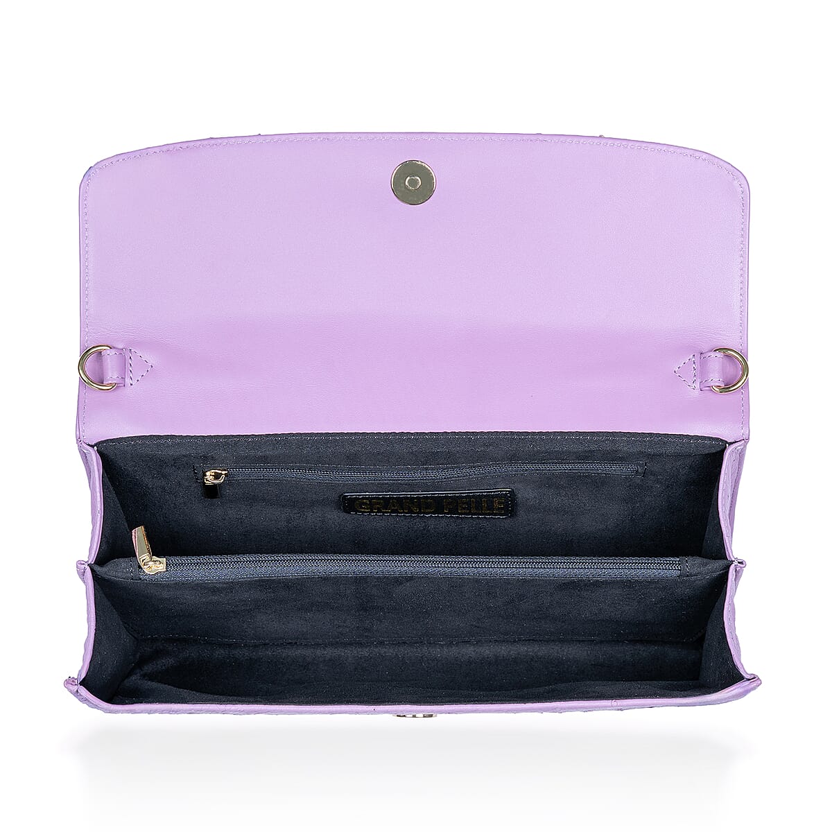 Grand Pelle Purple Genuine Ostrich Leather Crossbody Clutch Bag image number 7