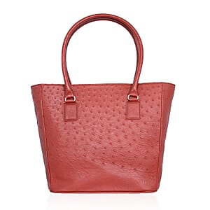 Grand Pelle Red Genuine Ostrich Leather Trapezoid Tote Bag