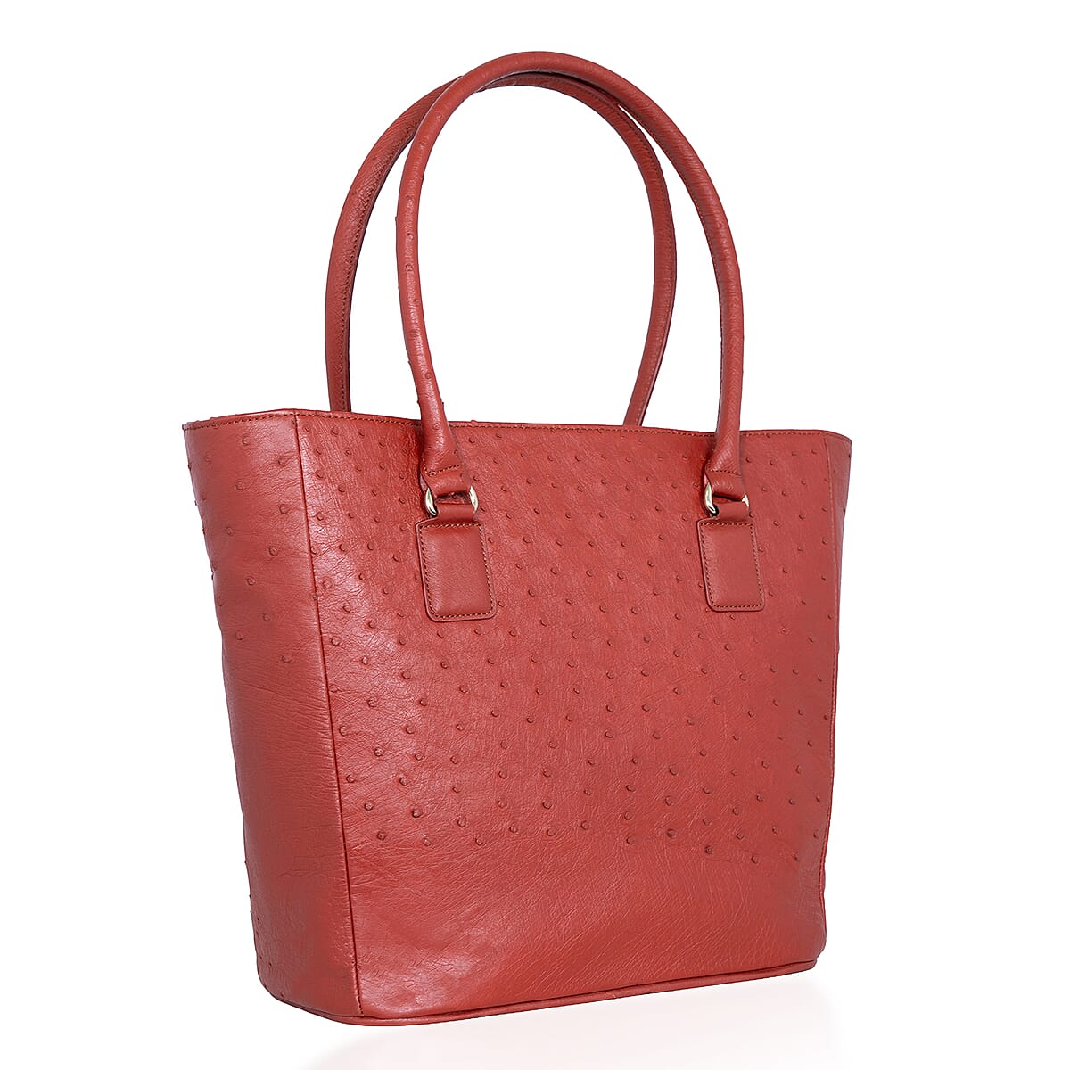 Grand Pelle Red Genuine Ostrich Leather Trapezoid Tote Bag image number 3