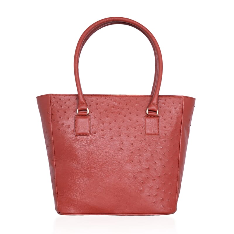 Grand Pelle Red Genuine Ostrich Leather Trapezoid Tote Bag