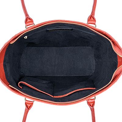 Grand Pelle Red Genuine Ostrich Leather Trapezoid Tote Bag