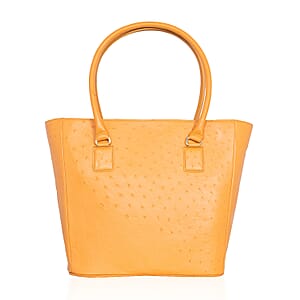 Grand Pelle Camel Genuine Ostrich Leather Trapezoid Tote Bag