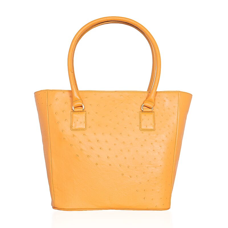 Grand Pelle Camel Genuine Ostrich Leather Trapezoid Tote Bag