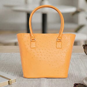 Grand Pelle Camel Genuine Ostrich Leather Trapezoid Tote Bag