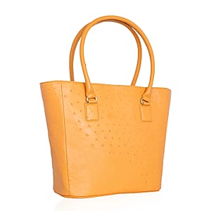 Grand Pelle Camel Genuine Ostrich Leather Trapezoid Tote Bag