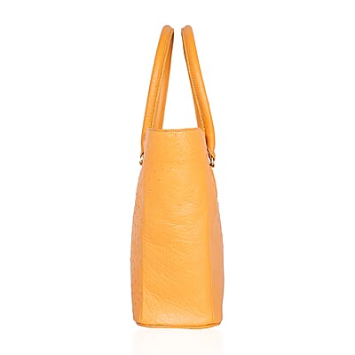 Grand Pelle Camel Genuine Ostrich Leather Trapezoid Tote Bag