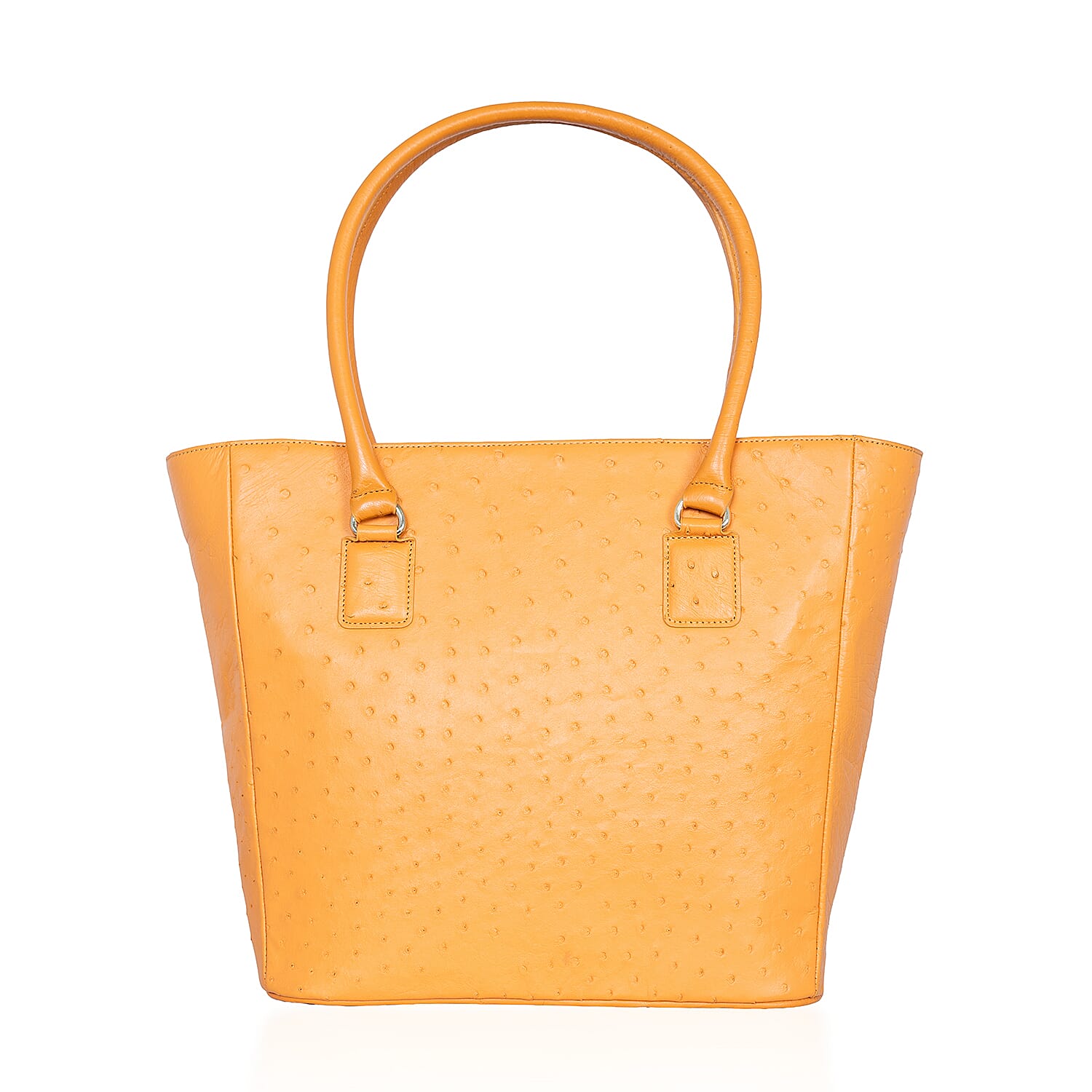 Grand Pelle Camel Genuine Ostrich Leather Trapezoid Tote Bag
