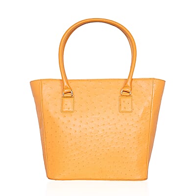 Grand Pelle Camel Genuine Ostrich Leather Trapezoid Tote Bag