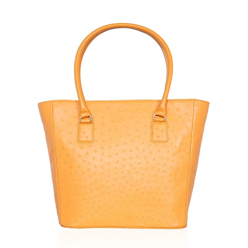 Grand Pelle Camel Genuine Ostrich Leather Trapezoid Tote Bag