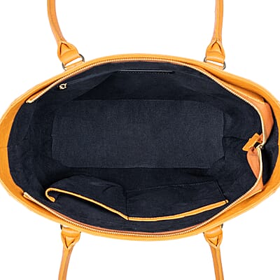 Grand Pelle Camel Genuine Ostrich Leather Trapezoid Tote Bag
