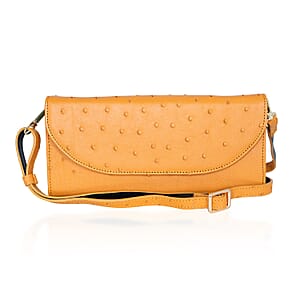 Grand Pelle Camel Genuine Ostrich Leather Crossbody Wallet