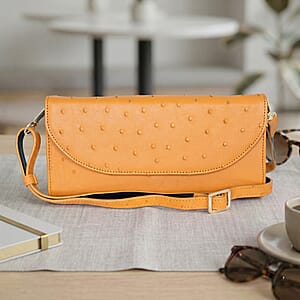 Grand Pelle Camel Genuine Ostrich Leather Crossbody Wallet