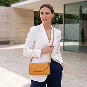 Grand Pelle Camel Genuine Ostrich Leather Crossbody Wallet