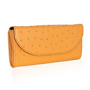 Grand Pelle Camel Genuine Ostrich Leather Crossbody Wallet