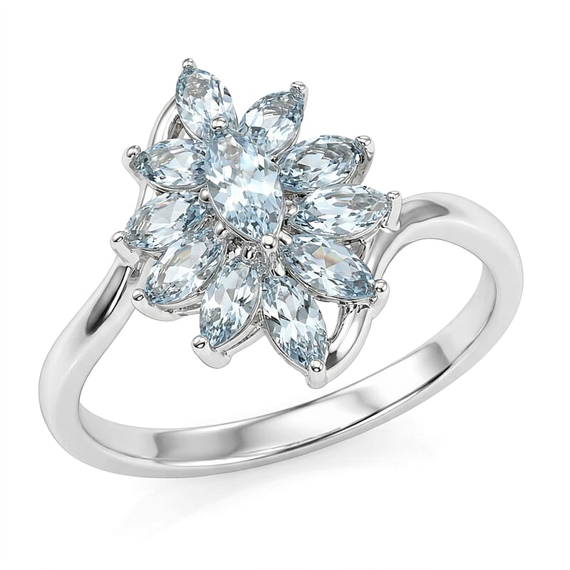 D'Joy Premium Mangoro Aquamarine 0.90 ctw Ring in Rhodium Over Sterling Silver (Size 5.0)