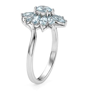 D'Joy Premium Mangoro Aquamarine 0.90 ctw Ring in Rhodium Over Sterling Silver (Size 5.0)