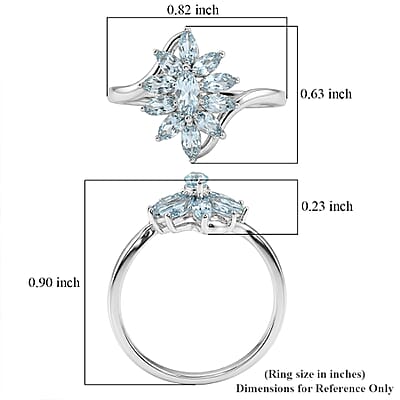 D'Joy Premium Mangoro Aquamarine 0.90 ctw Ring in Rhodium Over Sterling Silver (Size 5.0)