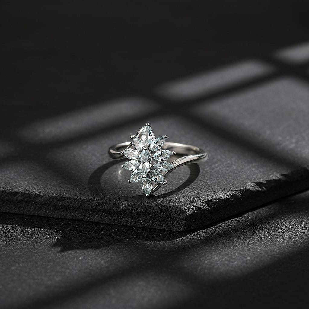D'Joy Premium Mangoro Aquamarine 0.90 ctw Ring in Rhodium Over Sterling Silver (Size 6.0)