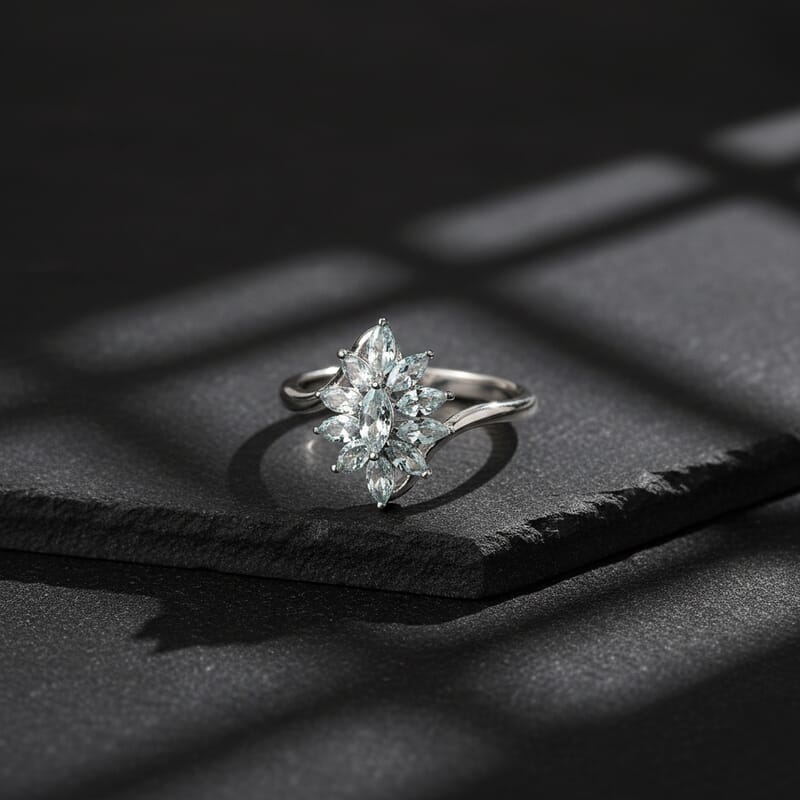 D'Joy Premium Mangoro Aquamarine 0.90 ctw Ring in Rhodium Over Sterling Silver (Size 6.0)