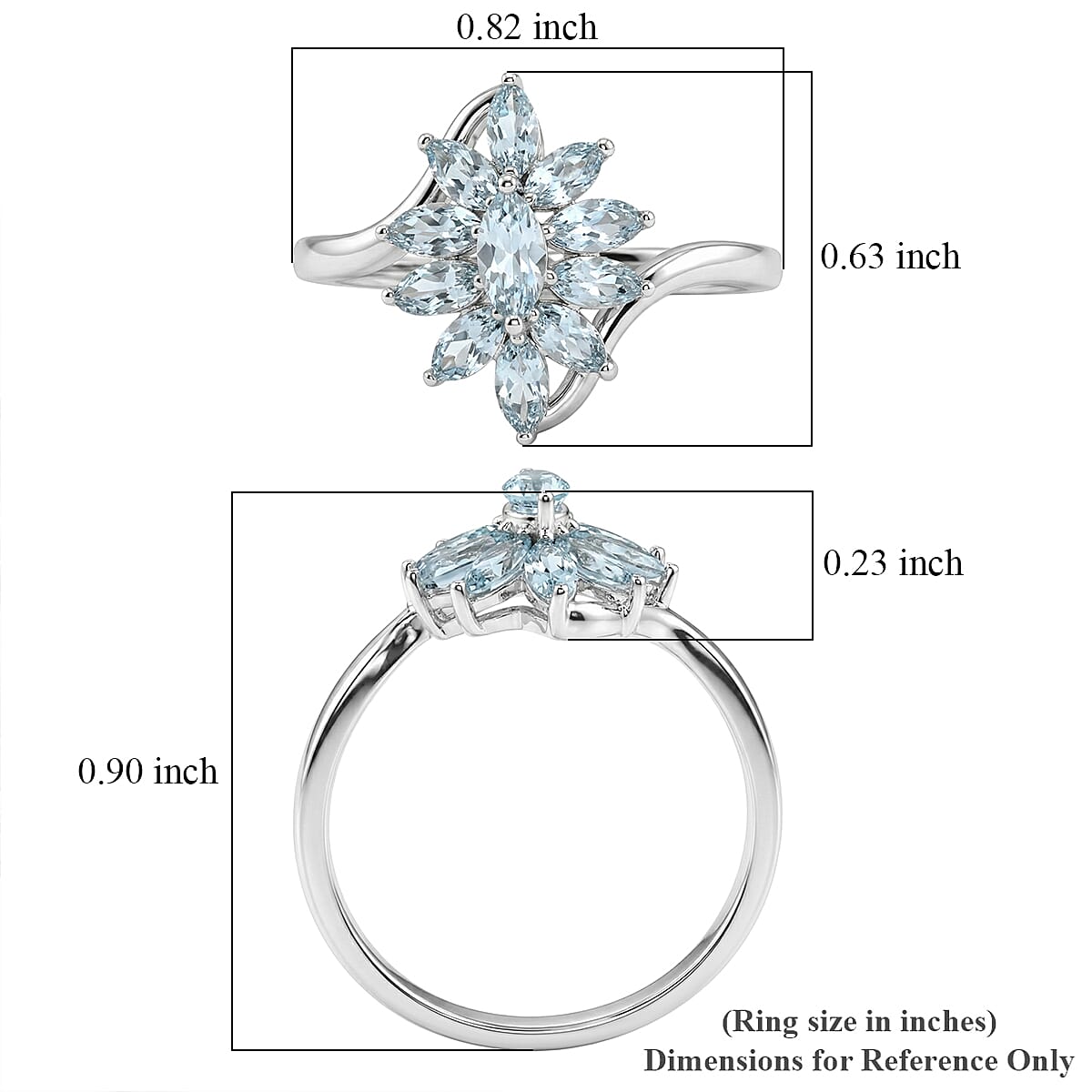 D'Joy Premium Mangoro Aquamarine 0.90 ctw Ring in Rhodium Over Sterling Silver (Size 6.0)