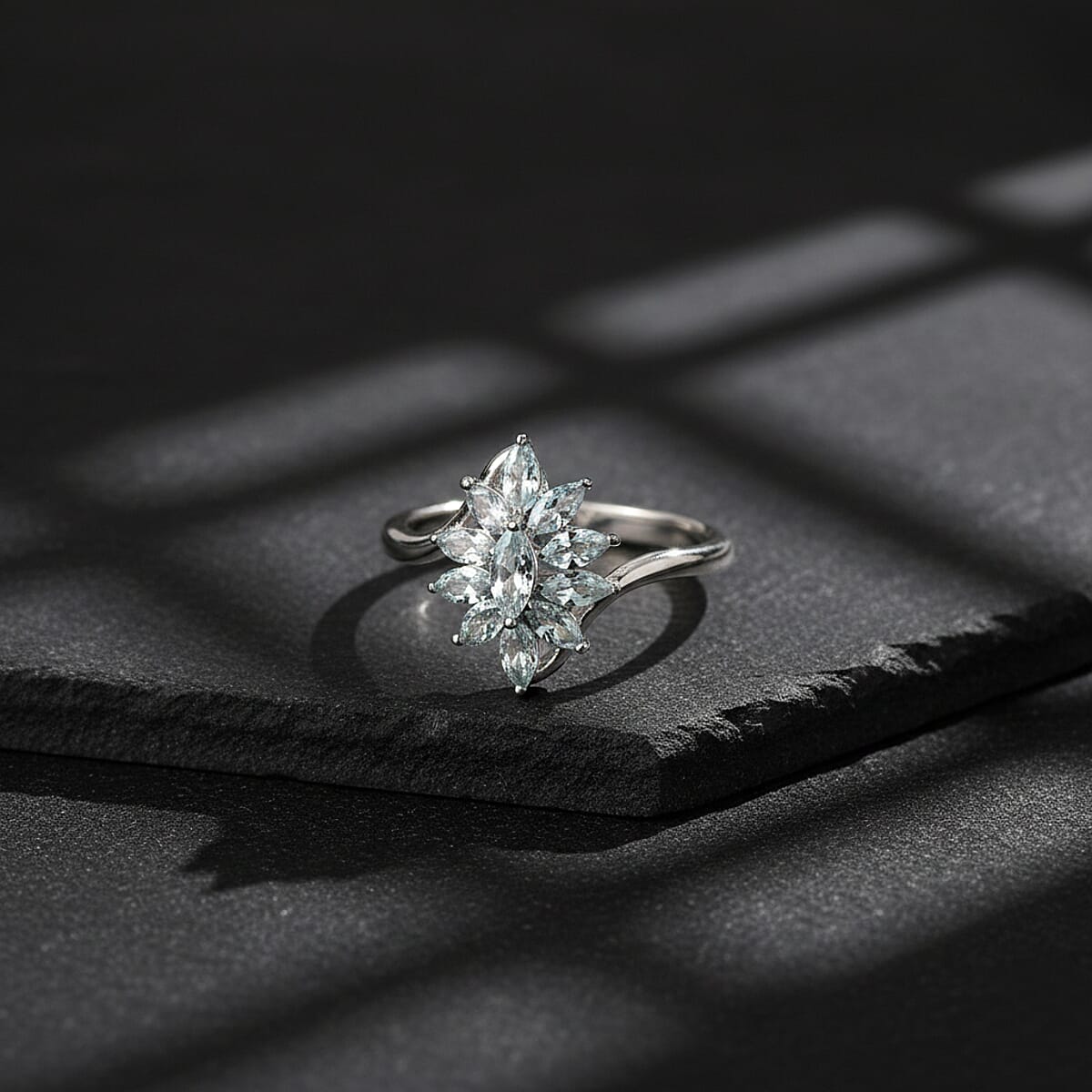 D'Joy Premium Mangoro Aquamarine 0.90 ctw Ring in Rhodium Over Sterling Silver (Size 7.0) image number 1