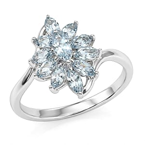D'Joy Premium Mangoro Aquamarine 0.90 ctw Ring in Rhodium Over Sterling Silver (Size 9.0)