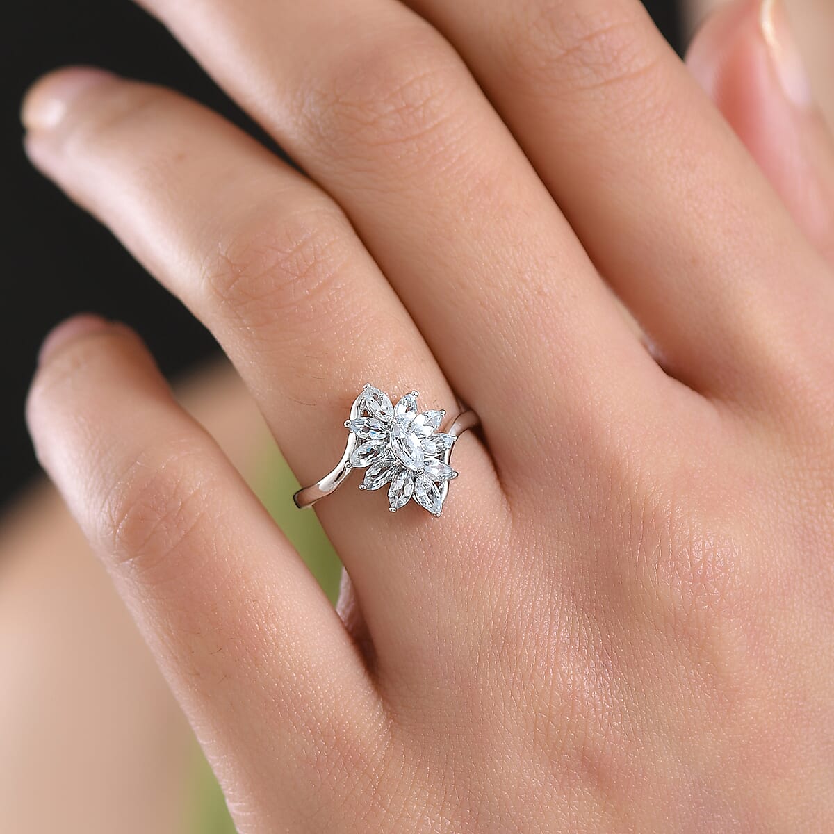 D'Joy Premium Mangoro Aquamarine 0.90 ctw Ring in Rhodium Over Sterling Silver (Size 9.0) image number 2