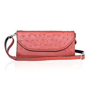 Grand Pelle Red Genuine Ostrich Leather Crossbody Wallet