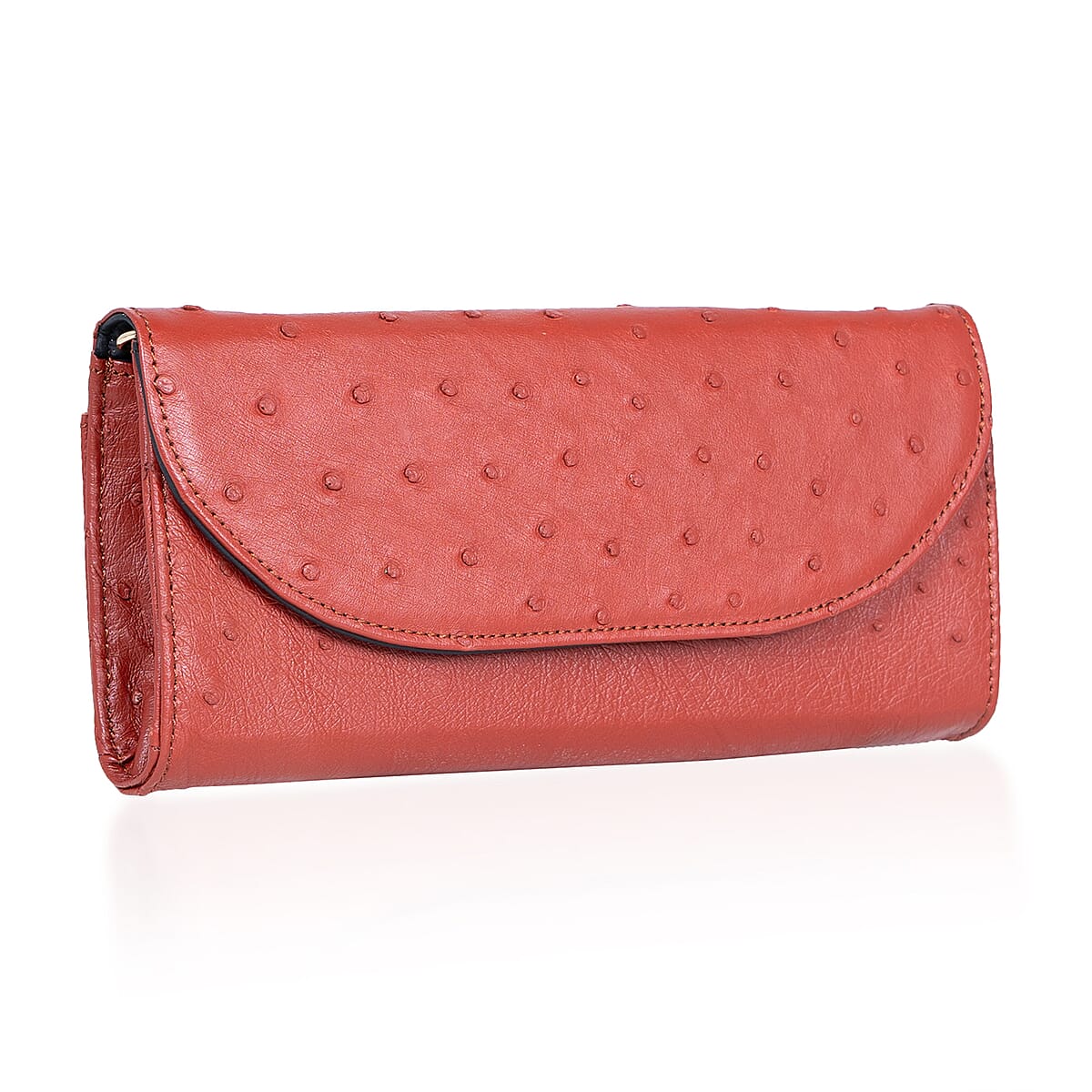 Grand Pelle Red Genuine Ostrich Leather Crossbody Wallet image number 3