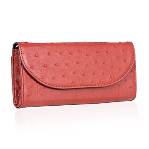 Grand Pelle Red Genuine Ostrich Leather Crossbody Wallet