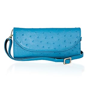 Grand Pelle Blue Genuine Ostrich Leather Crossbody Wallet