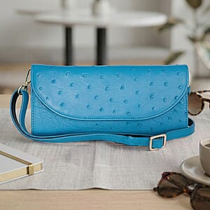 Grand Pelle Blue Genuine Ostrich Leather Crossbody Wallet