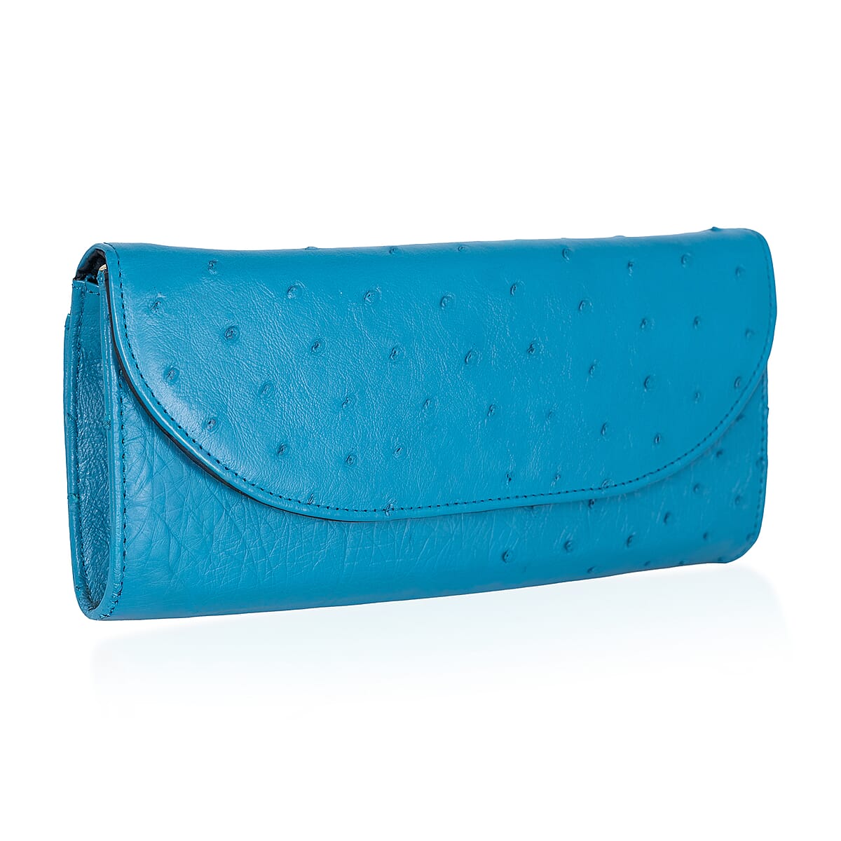 Grand Pelle Blue Genuine Ostrich Leather Crossbody Wallet image number 3