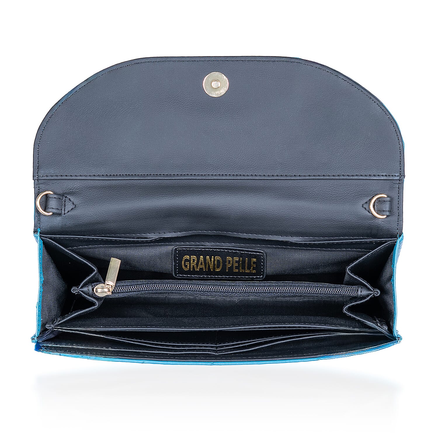 Grand Pelle Blue Genuine Ostrich Leather Crossbody Wallet