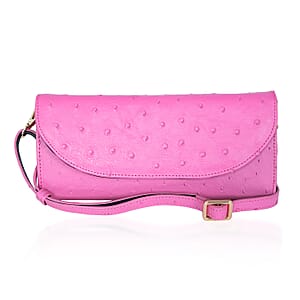 Grand Pelle Pink Genuine Ostrich Leather Crossbody Wallet