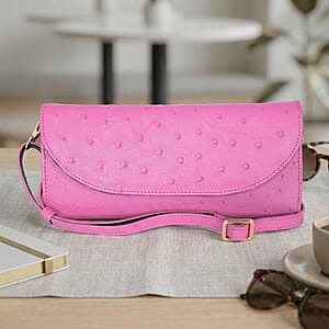 Grand Pelle Pink Genuine Ostrich Leather Crossbody Wallet
