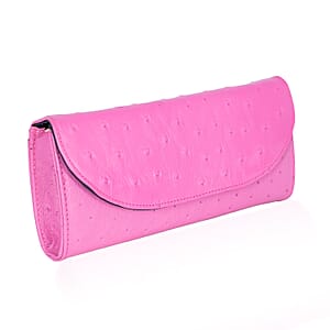 Grand Pelle Pink Genuine Ostrich Leather Crossbody Wallet