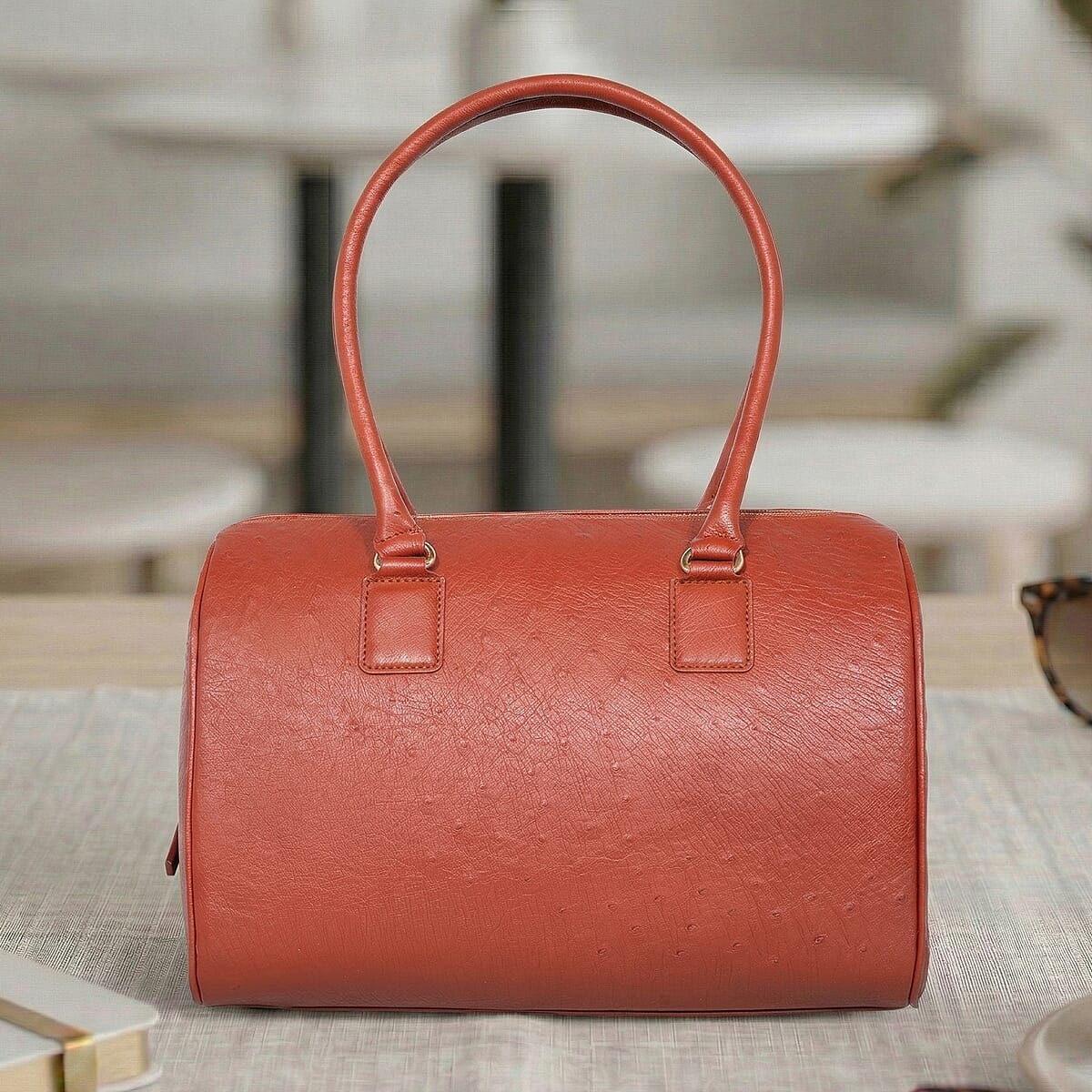 Grand Pelle Red Genuine Ostrich Leather Tote Bag image number 1