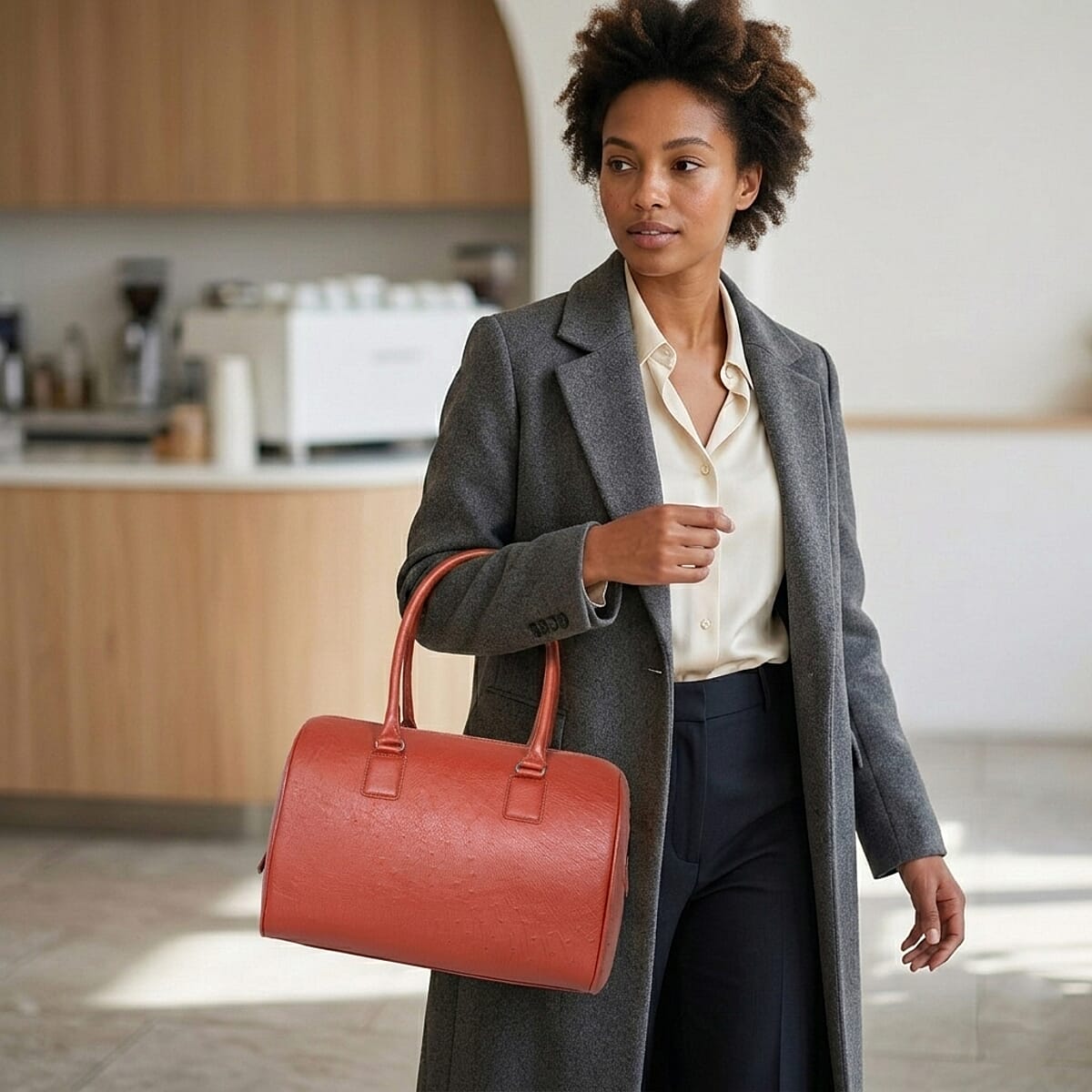 Grand Pelle Red Genuine Ostrich Leather Tote Bag image number 2