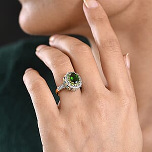 D'Joy Chrome Diopside and Multi Gemstone 6.00 ctw Lotus Flower Ring in 18K Vermeil Yellow Gold Over Sterling Silver (Size 10.0)