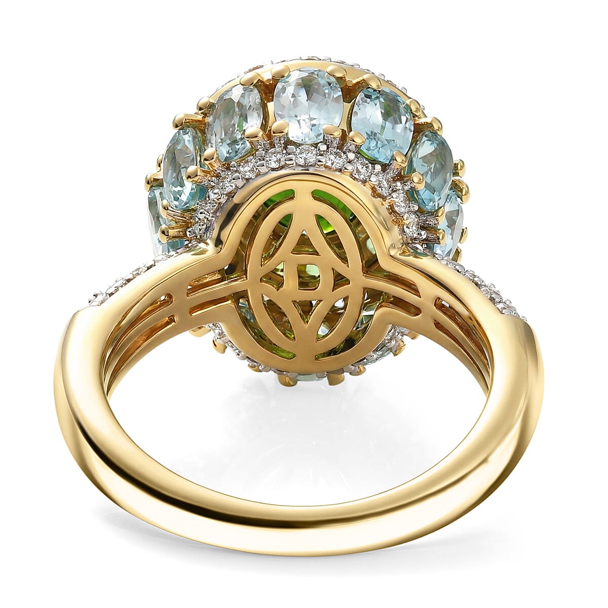 D'Joy Chrome Diopside and Multi Gemstone 6.00 ctw Lotus Flower Ring in 18K Vermeil Yellow Gold Over Sterling Silver (Size 10.0)