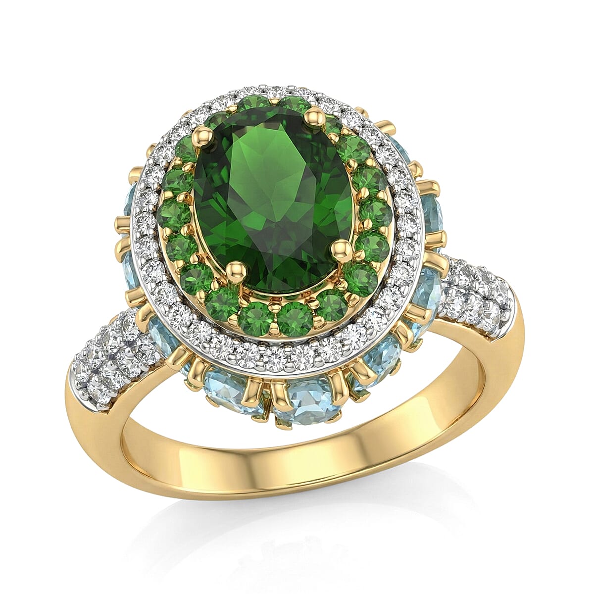D'Joy Chrome Diopside and Multi Gemstone 6.25 ctw Lotus Flower Ring in 18K Vermeil Yellow Gold Over Sterling Silver (Size 6.0)  image number 0