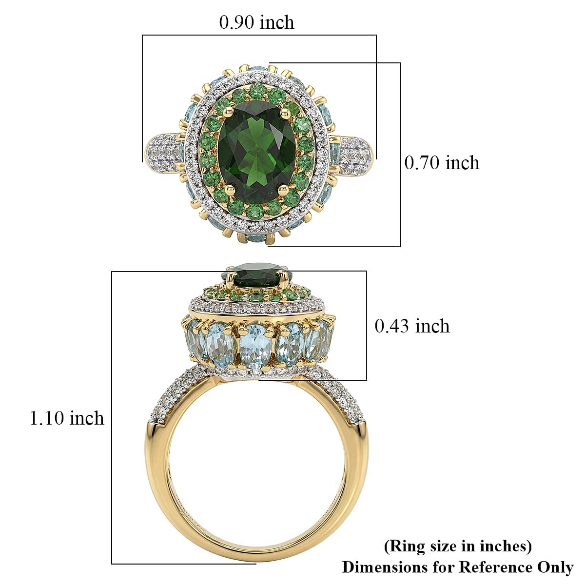 D'Joy Chrome Diopside and Multi Gemstone 6.25 ctw Lotus Flower Ring in 18K Vermeil Yellow Gold Over Sterling Silver (Size 6.0)  image number 4